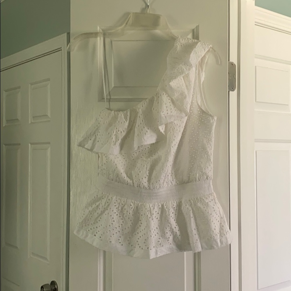 Express white eyelet one shoulder top
